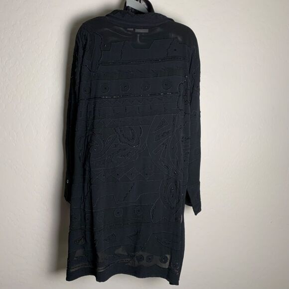 VTG Chico’s Black Beaded Oversized button Up Tunic Swim Cover Up Split Hem 3 XL - Picture 12 of 16